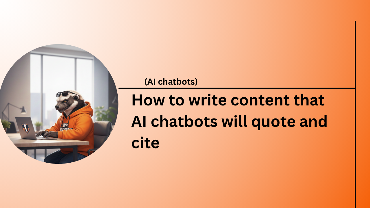A digital illustration showing how to write content that AI chatbots will quote and cite using structured data and authority signals.